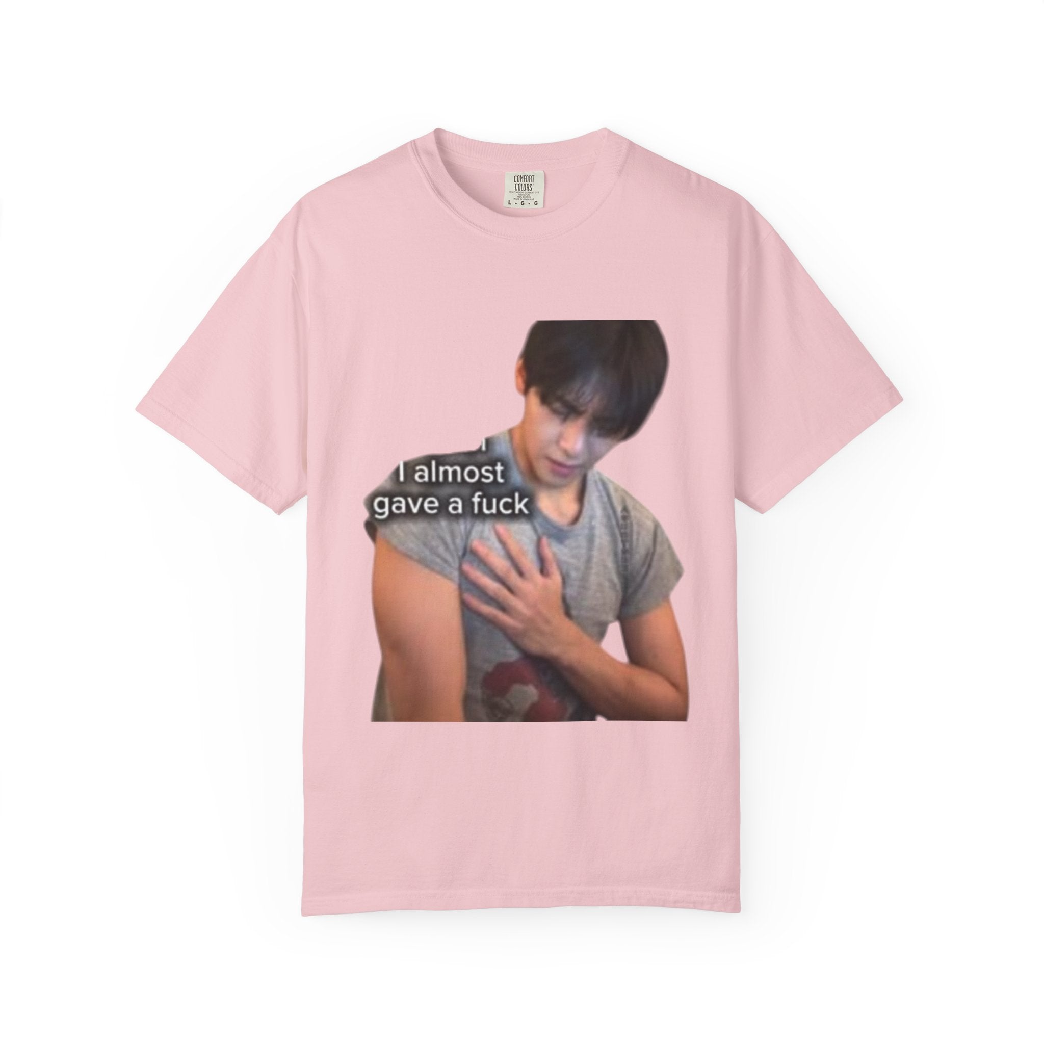 T-Shirt — 'I Almost Gave a F***' Meme Graphic Tee (Front Photo, Back "LOOK DIFFERENT")