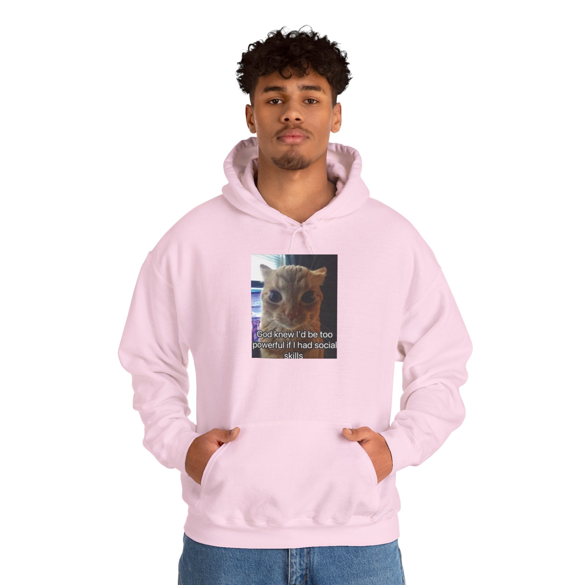 Hoodie — Funny Cat Meme ‘I’d Be Two Weeks Ahead If I Had Social Skills’ (Look Different Back)