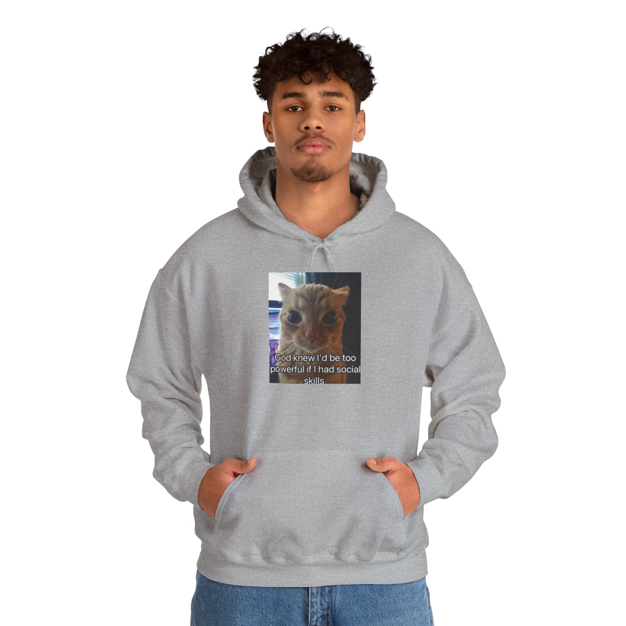 Hoodie — Funny Cat Meme ‘I’d Be Two Weeks Ahead If I Had Social Skills’ (Look Different Back)